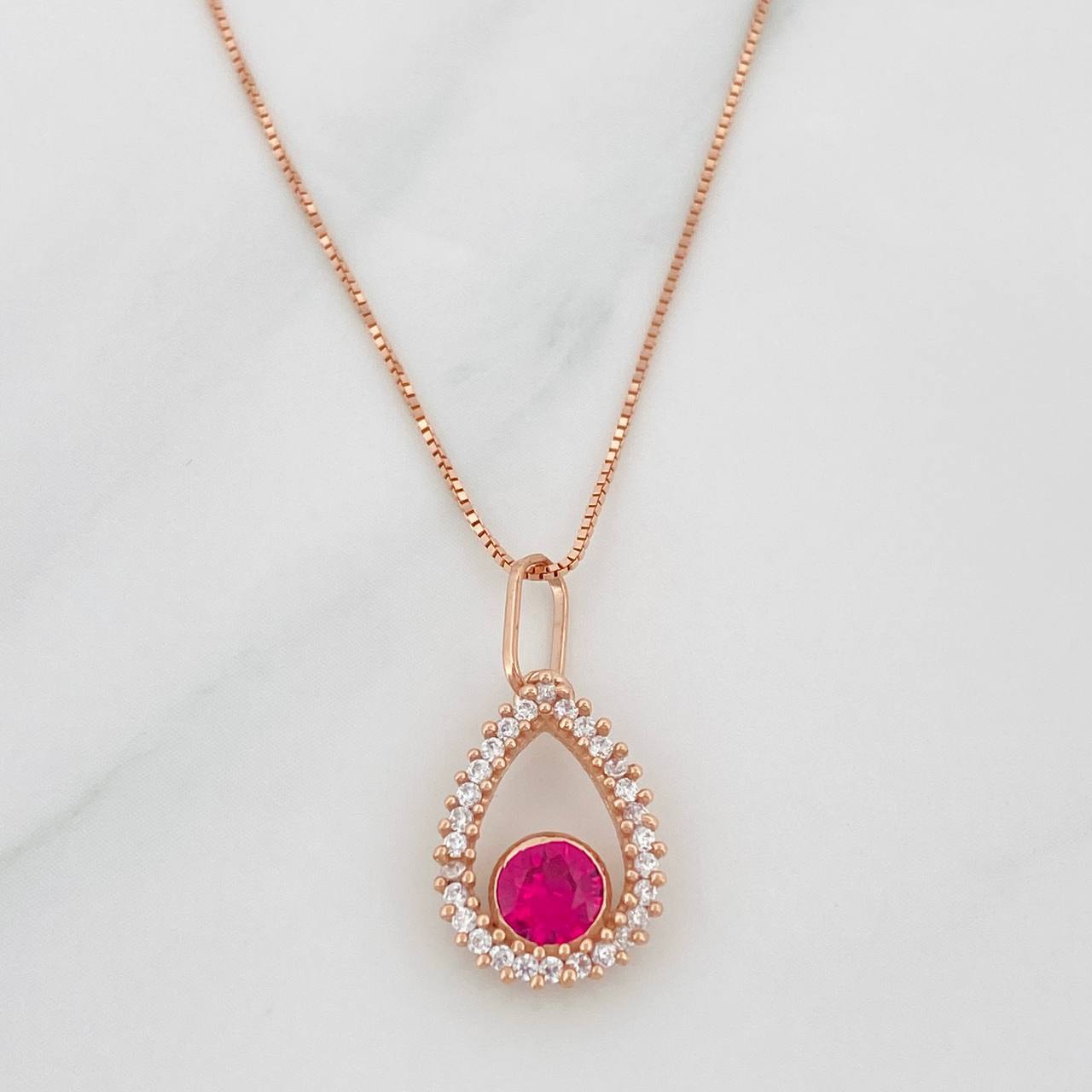 Set Paperclip Chain + Halo Drop Pendant / 1.9g / 18 in Rose Gold 18K