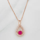 Set Paperclip Chain + Halo Drop Pendant / 1.9g / 18 in Rose Gold 18K