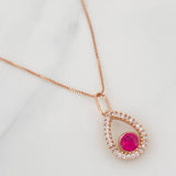 Set Paperclip Chain + Halo Drop Pendant / 1.9g / 18 in Rose Gold 18K