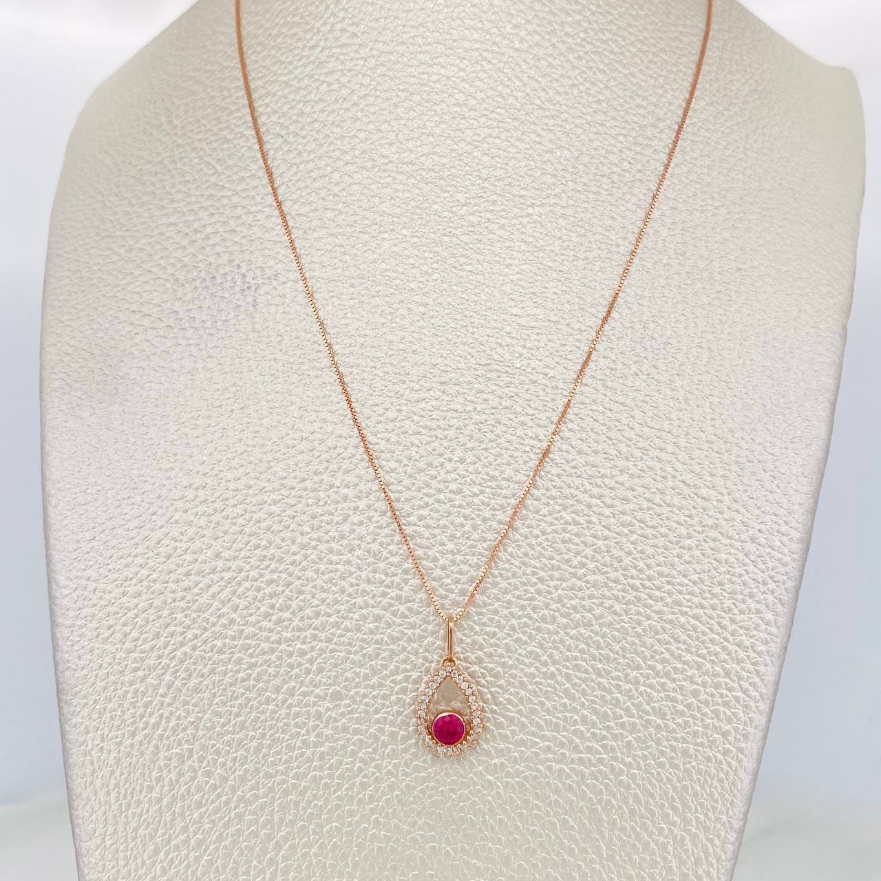 Set Paperclip Chain + Halo Drop Pendant / 1.9g / 18 in Rose Gold 18K