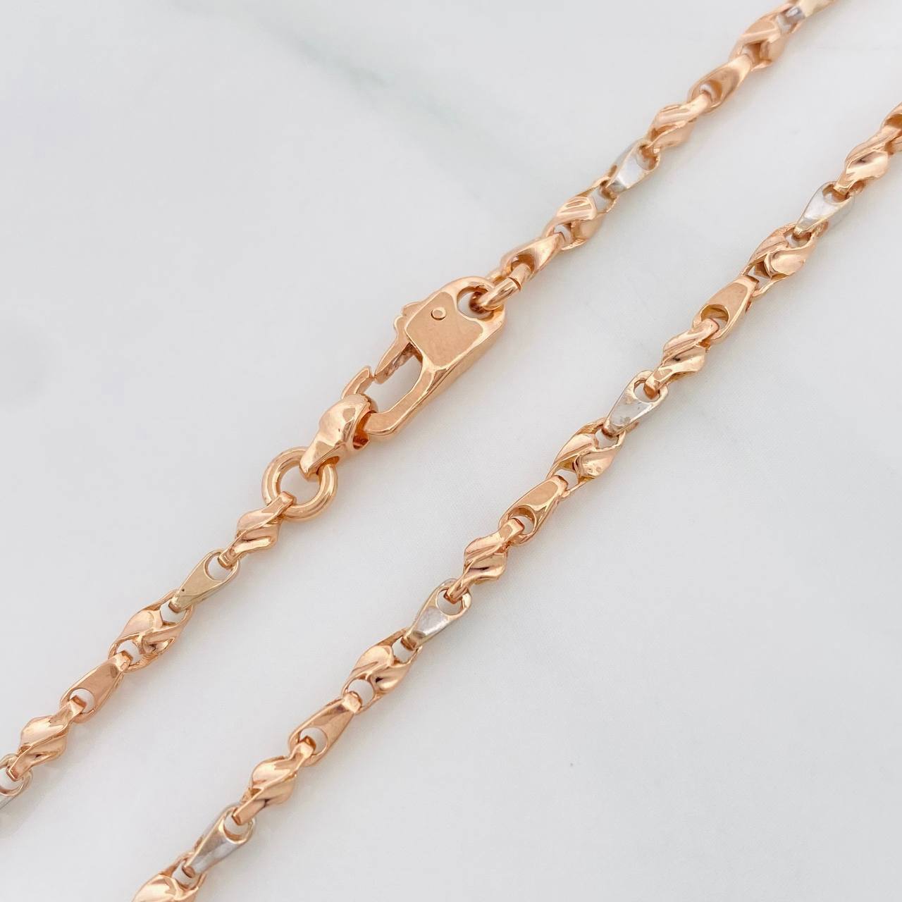 Rustic Articulated Wheat Chain 12.7g / 22 in / 2.5mm Two-Tone White and Rose Gold 18K