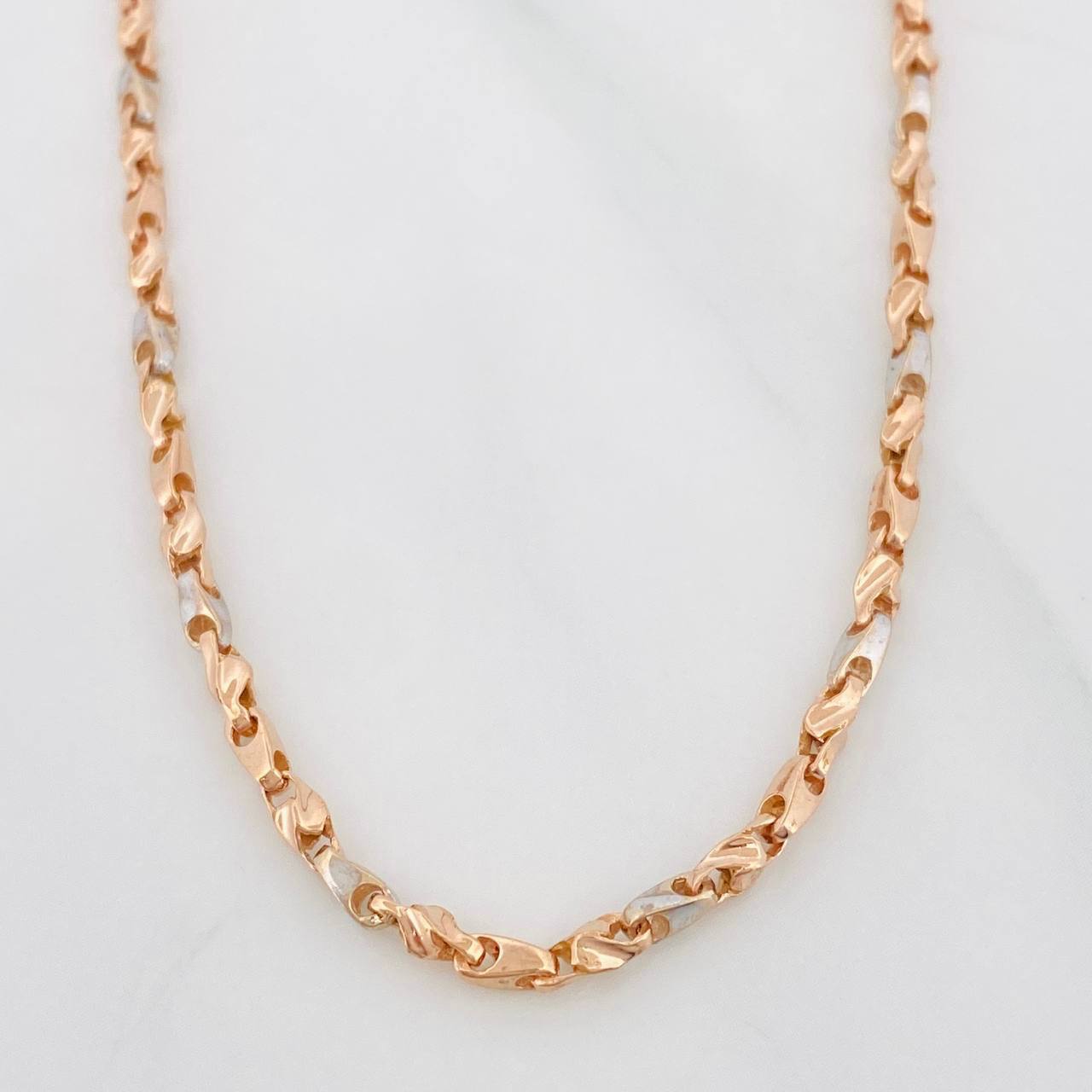 Rustic Articulated Wheat Chain 12.7g / 22 in / 2.5mm Two-Tone White and Rose Gold 18K