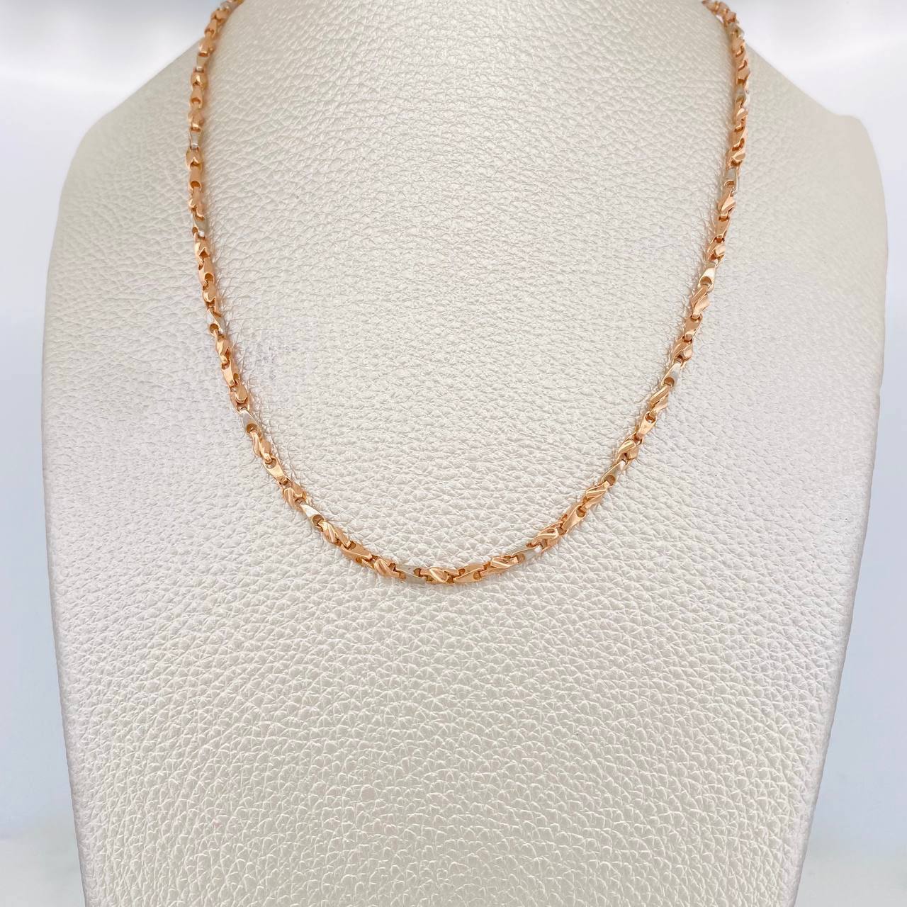 Rustic Articulated Wheat Chain 12.7g / 22 in / 2.5mm Two-Tone White and Rose Gold 18K
