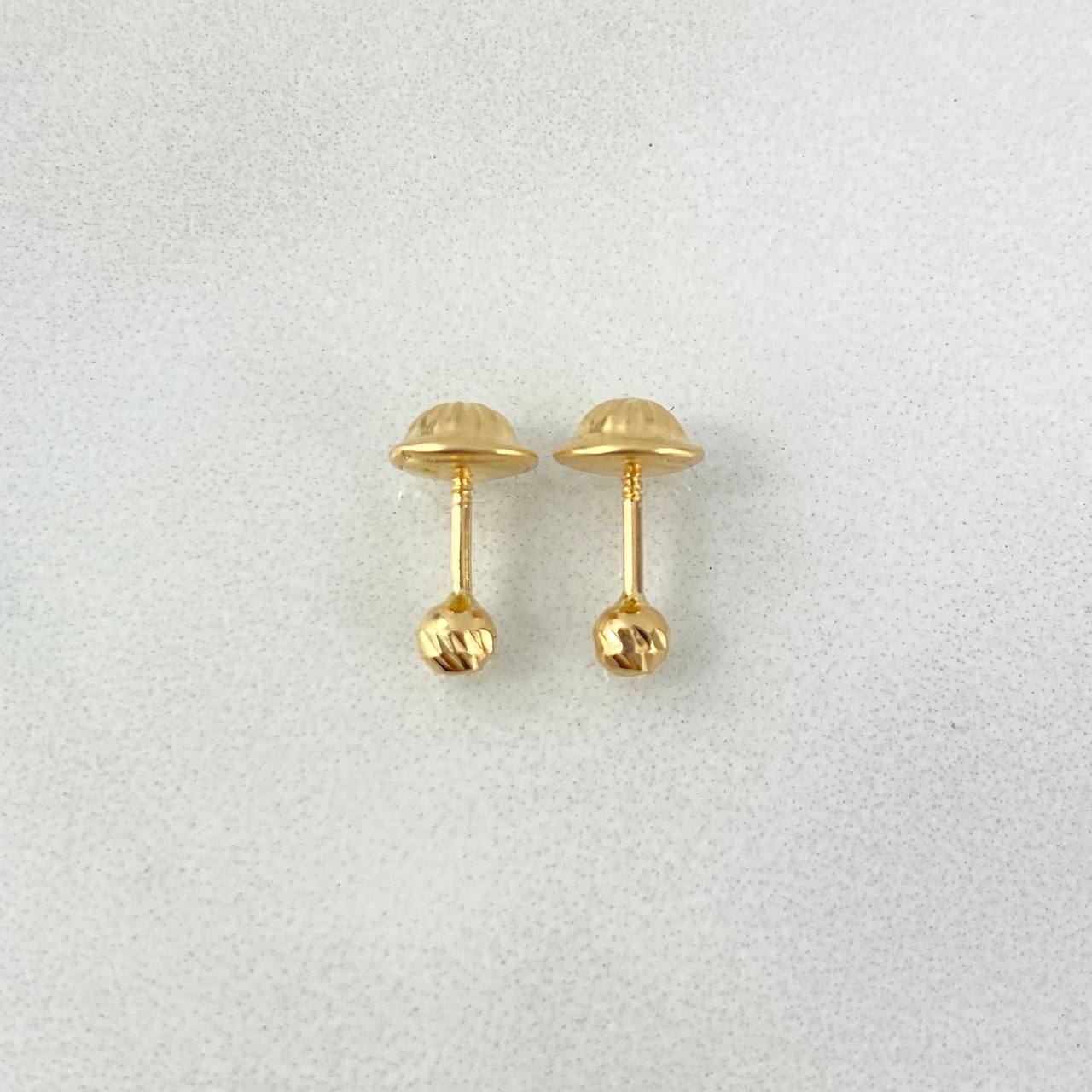 Stud Earrings Bead 0.45gr / 3mm Diamond Cut 18K Yellow Gold ©
