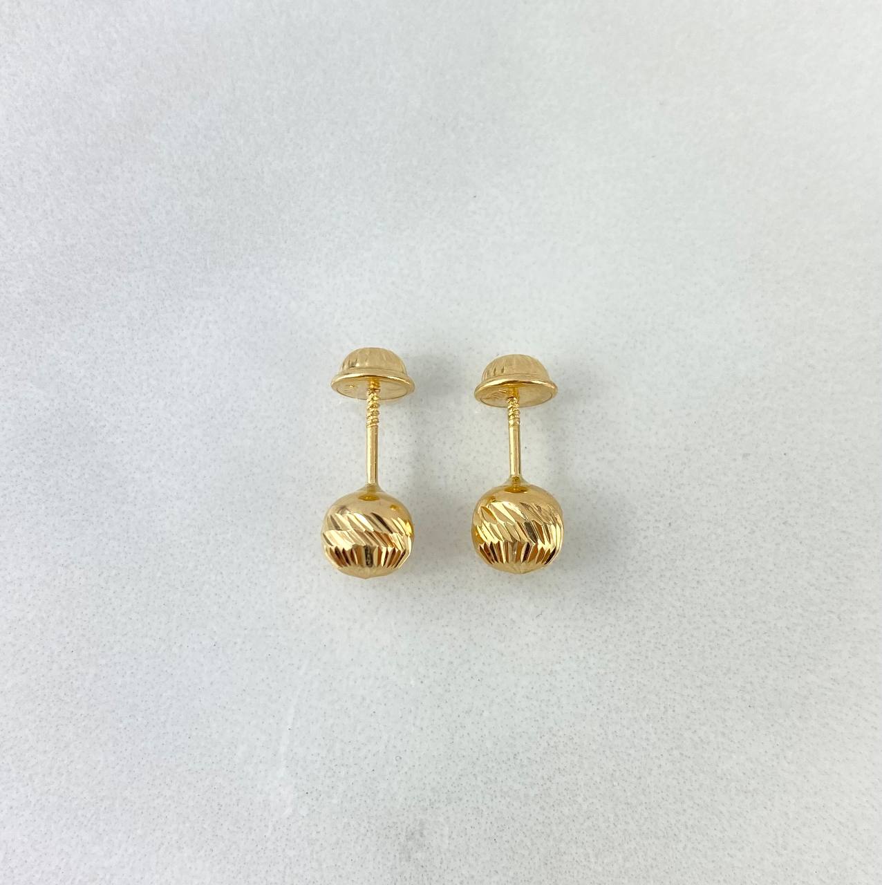 Stud Earrings Bead 7mm 0.95gr / Diamond Cut 18K Yellow Gold *