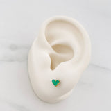 Stud Earrings Heart Emeralds 24pts 0.85g / in / 3mm Yellow Gold 18K