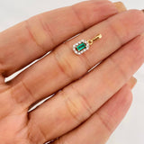 Pendant Rectangle Emeralds 12pts Diamonds 10pts 0.7g / 1/2 in Two Golds Yellow White 18K
