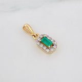 Pendant Rectangle Emeralds 12pts Diamonds 10pts 0.7g / 1/2 in Two Golds Yellow White 18K