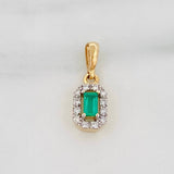 Pendant Rectangle Emeralds 12pts Diamonds 10pts 0.7g / 1/2 in Two Golds Yellow White 18K