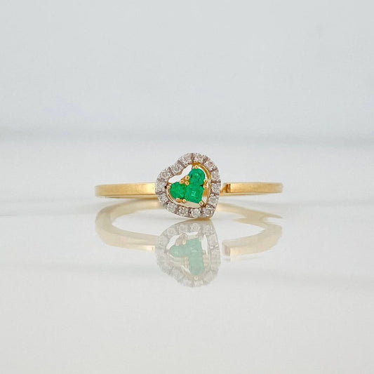 Anillo Corazon Esmeraldas 0.6pts Diamantes 0.7pts 2.1g / T6 3/4 Oro Amarillo 18K