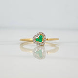 Heart Ring Emeralds 0.6pts Diamonds 0.7pts 2.1g / Size 6 3/4 Yellow Gold 18K