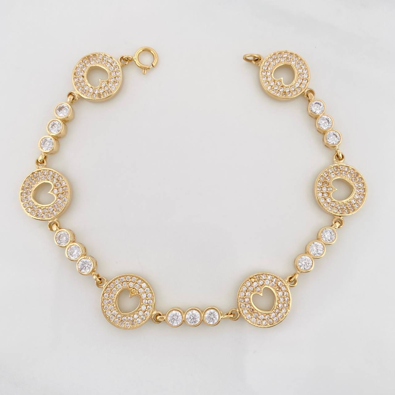 Pulso Halo Corazón 13.4g / 7 in / 4mm Oro Amarillo 18K