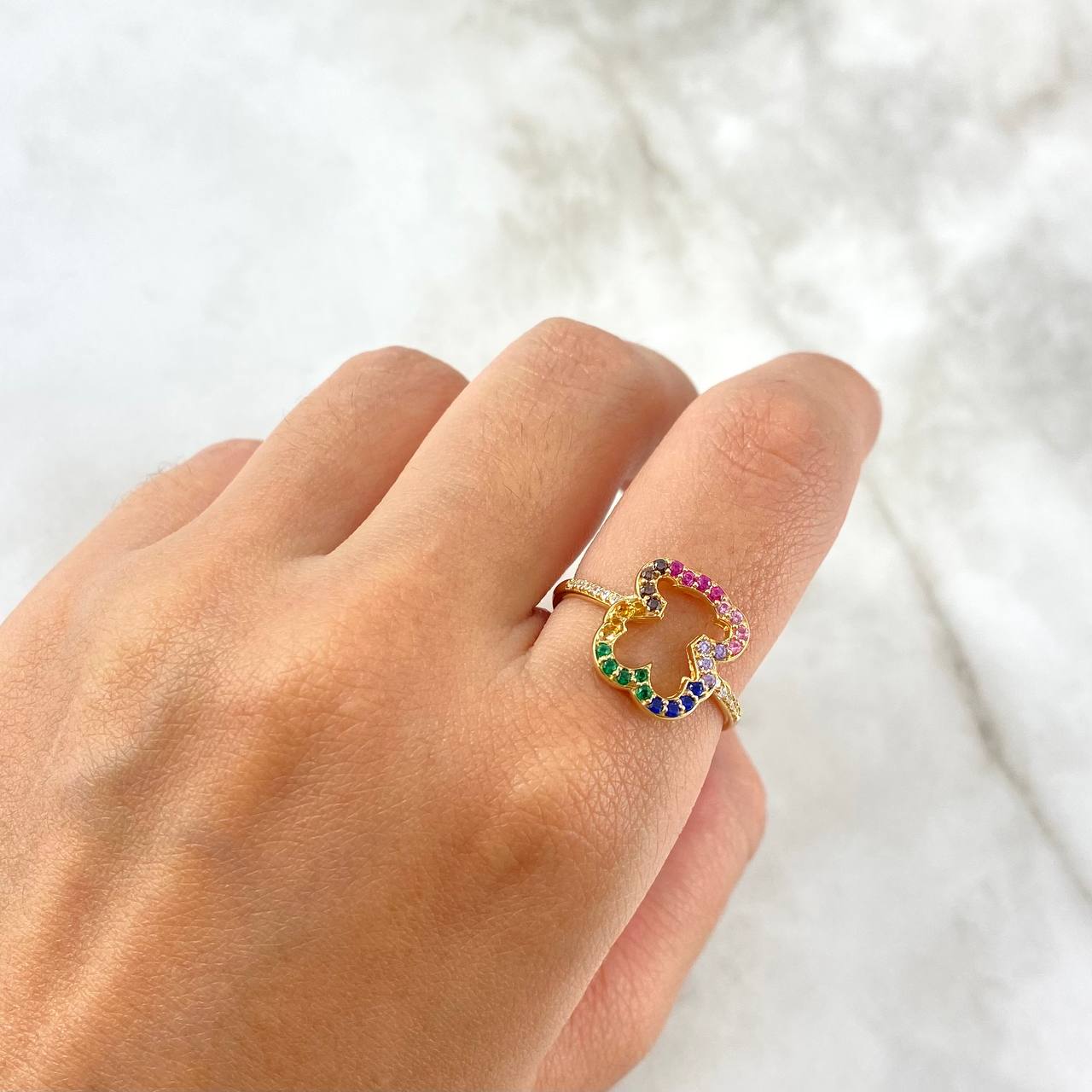 Bear Silhouette Ring TS 3.1gr / Size 8 3/4 / Colored Zircons Yellow Gold