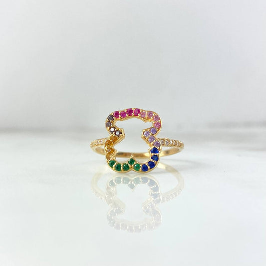 Bear Silhouette Ring TS 3.1gr / Size 8 3/4 / Colored Zircons Yellow Gold