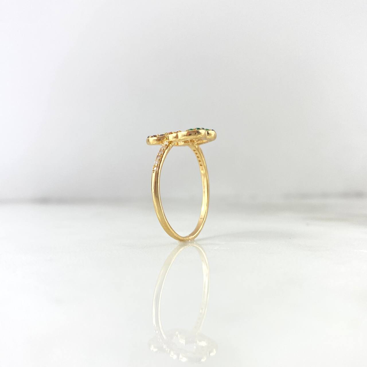 Bear Silhouette Ring TS 3.1gr / Size 8 3/4 / Colored Zircons Yellow Gold