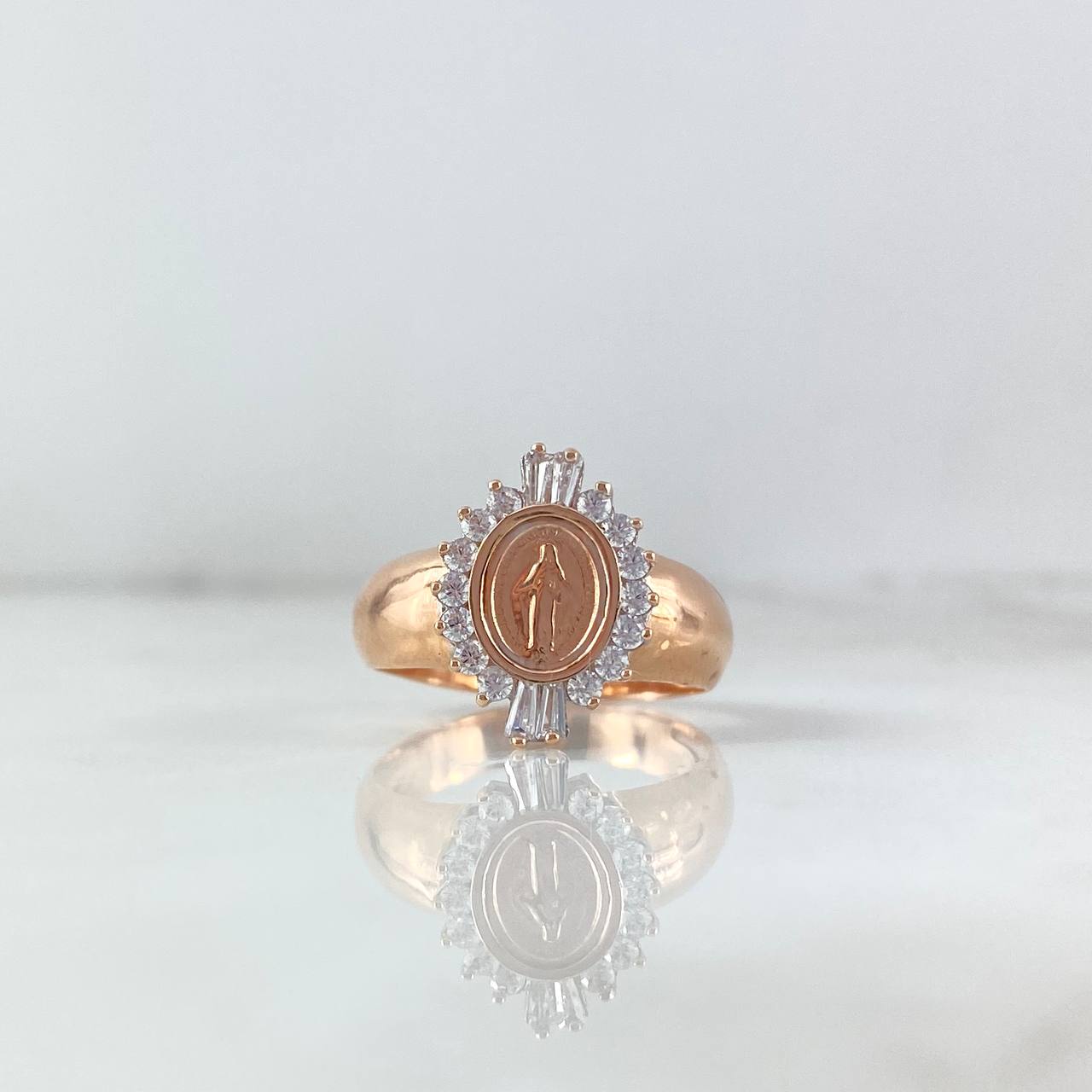 Virgin Miraculous Ring 4.4gr / Size 7 3/4 / White Zircons Rose Gold
