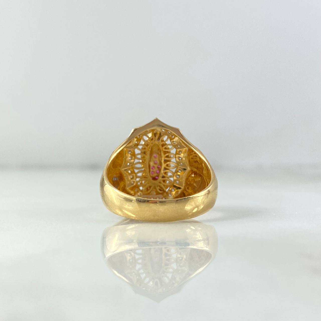 Anillo Virgen Guadalupe 8.1gr / T10 3/4 / Circones Blancos Azules Fucsia Oro Amarillo 18K
