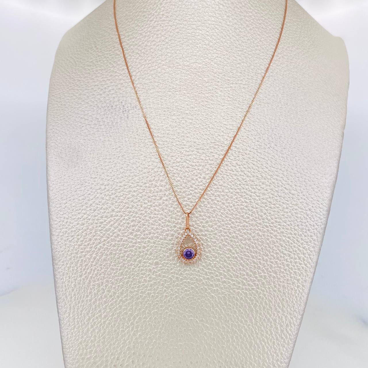 Set Cadena Veneciana + Dije Gota Halo / 2.25g / 18 in Oro Rosa 18K