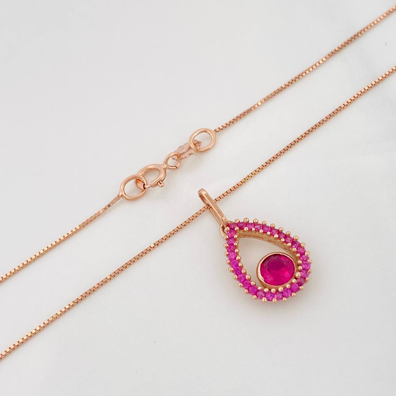 Set Cadena Veneciana + Dije Gota Halo / 2.15g / 18 in Oro Rosa 18K