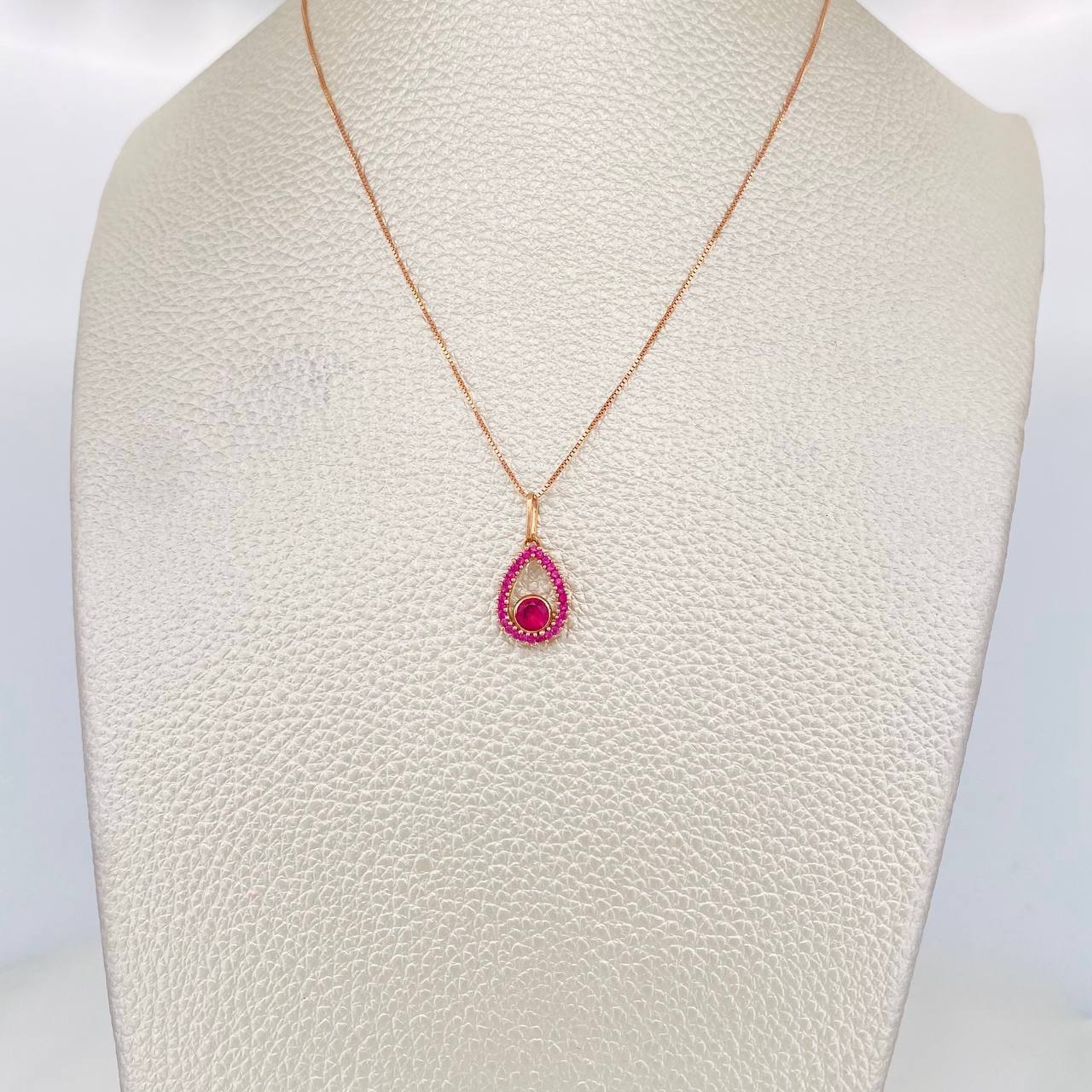 Set Cadena Veneciana + Dije Gota Halo / 2.15g / 18 in Oro Rosa 18K