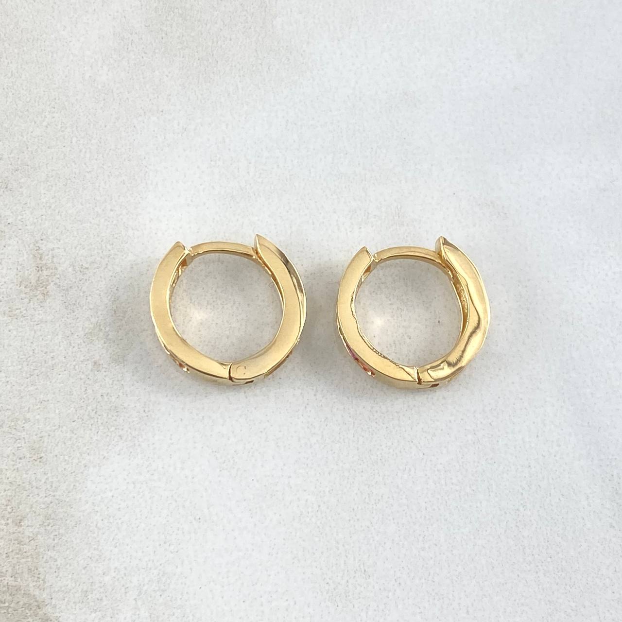 Hoop Earrings Hoop Earrings 3.15gr / 1.3cm / Colored Zircons 18K Yellow Gold