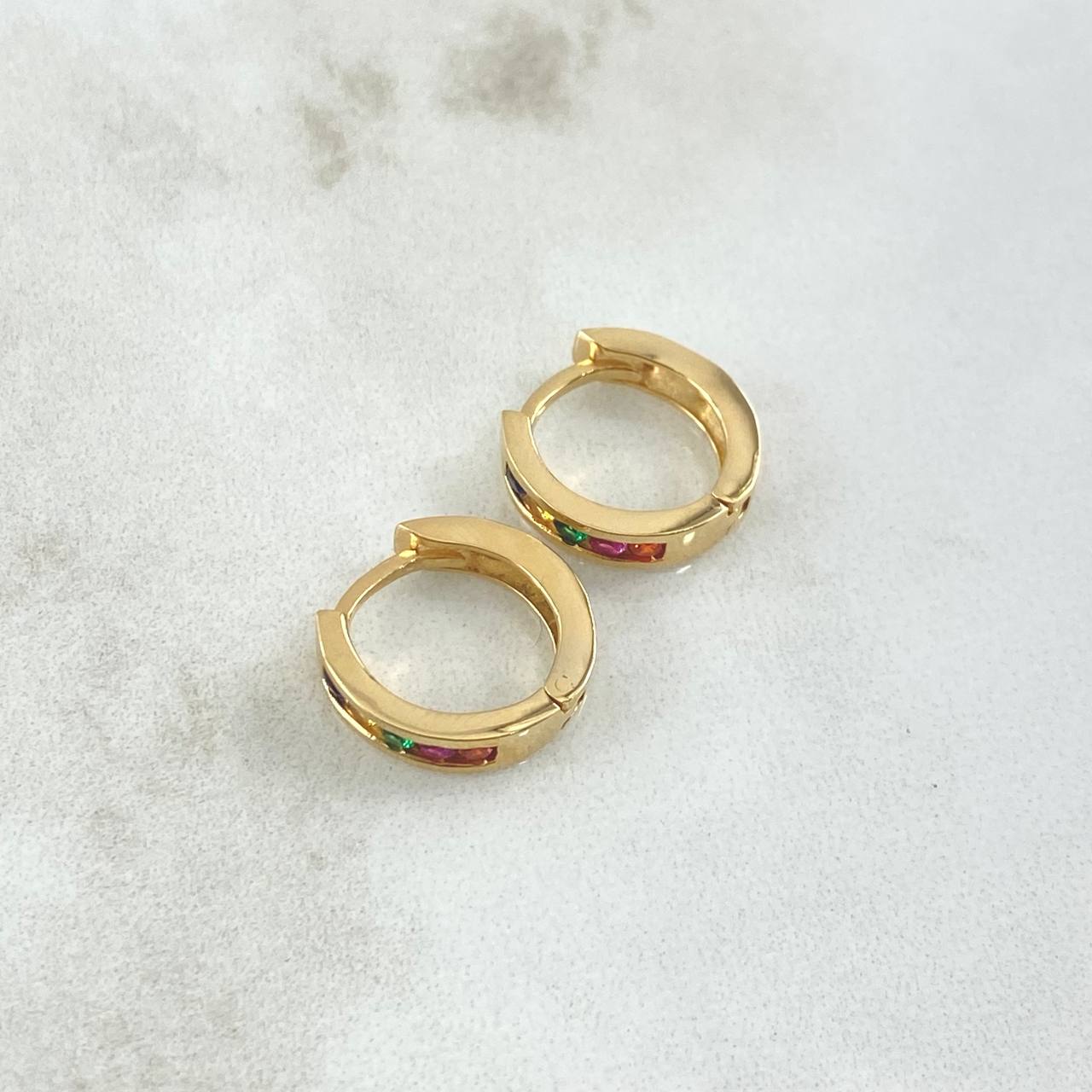 Hoop Earrings Hoop Earrings 3.15gr / 1.3cm / Colored Zircons 18K Yellow Gold