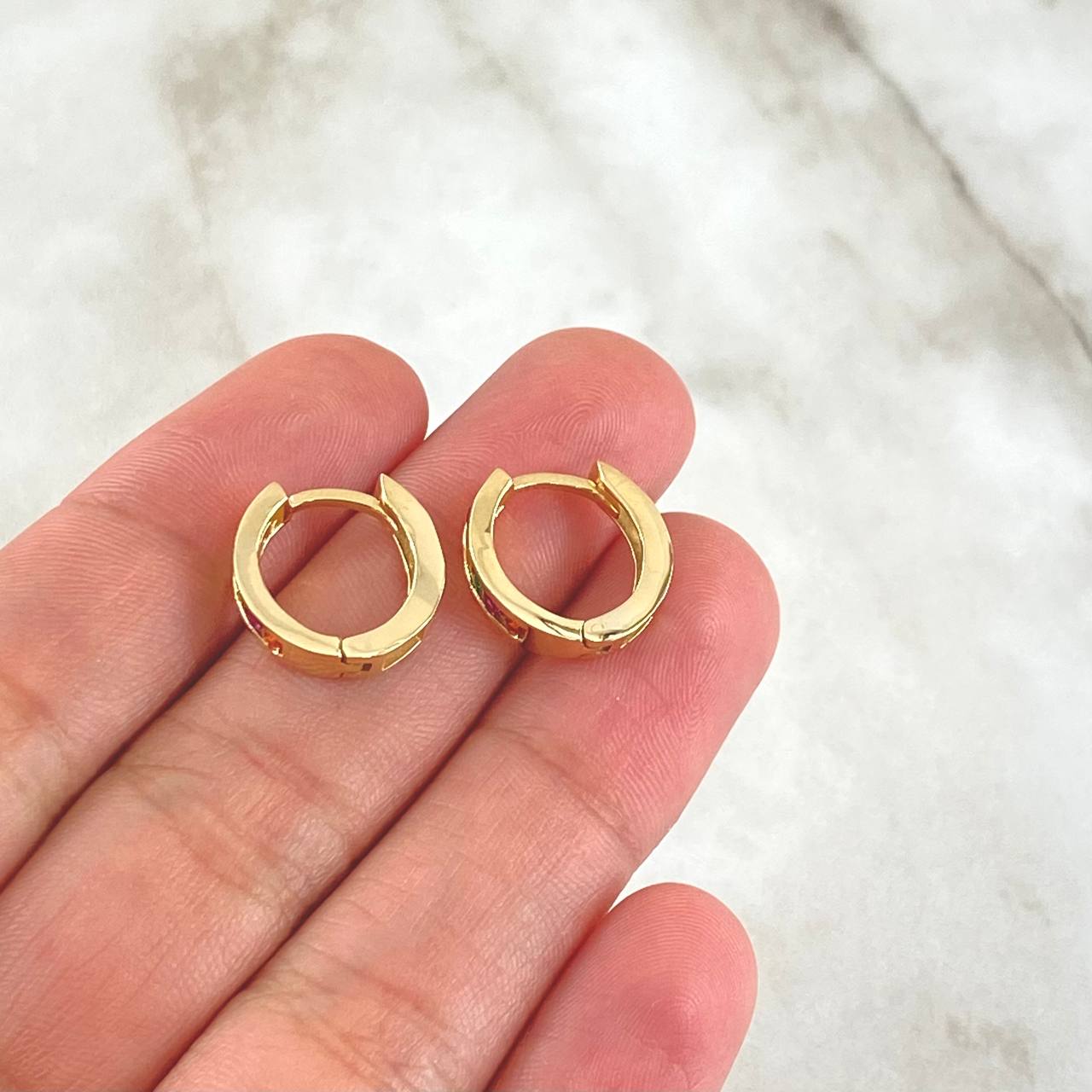 Hoop Earrings Hoop Earrings 3.15gr / 1.3cm / Colored Zircons 18K Yellow Gold