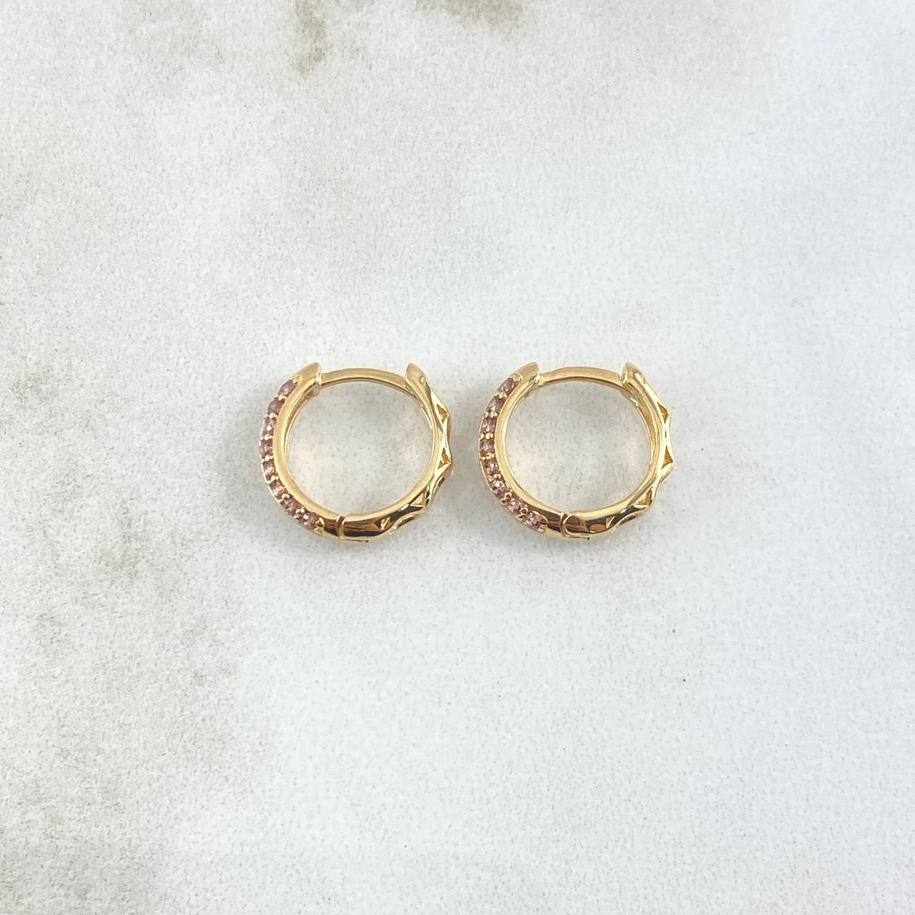 Hoop Earrings Double Track 2.2gr / 1.2cm / Lilac Zircons 18K Yellow Gold