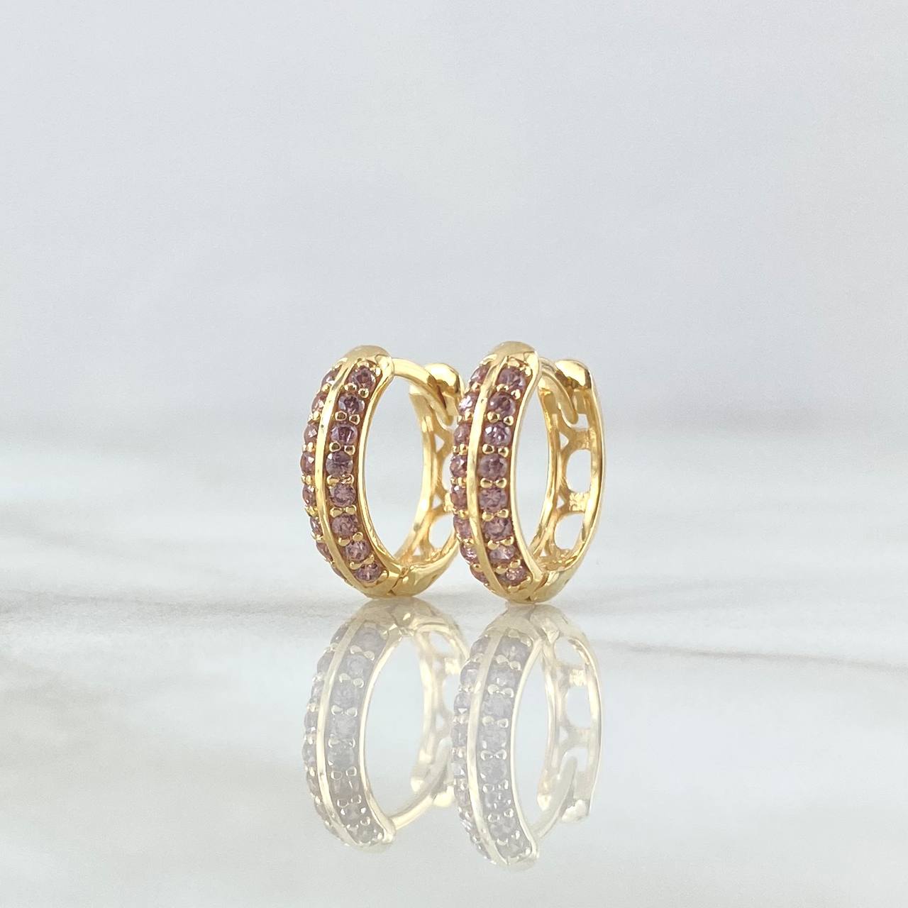Hoop Earrings Double Track 2.2gr / 1.2cm / Lilac Zircons 18K Yellow Gold