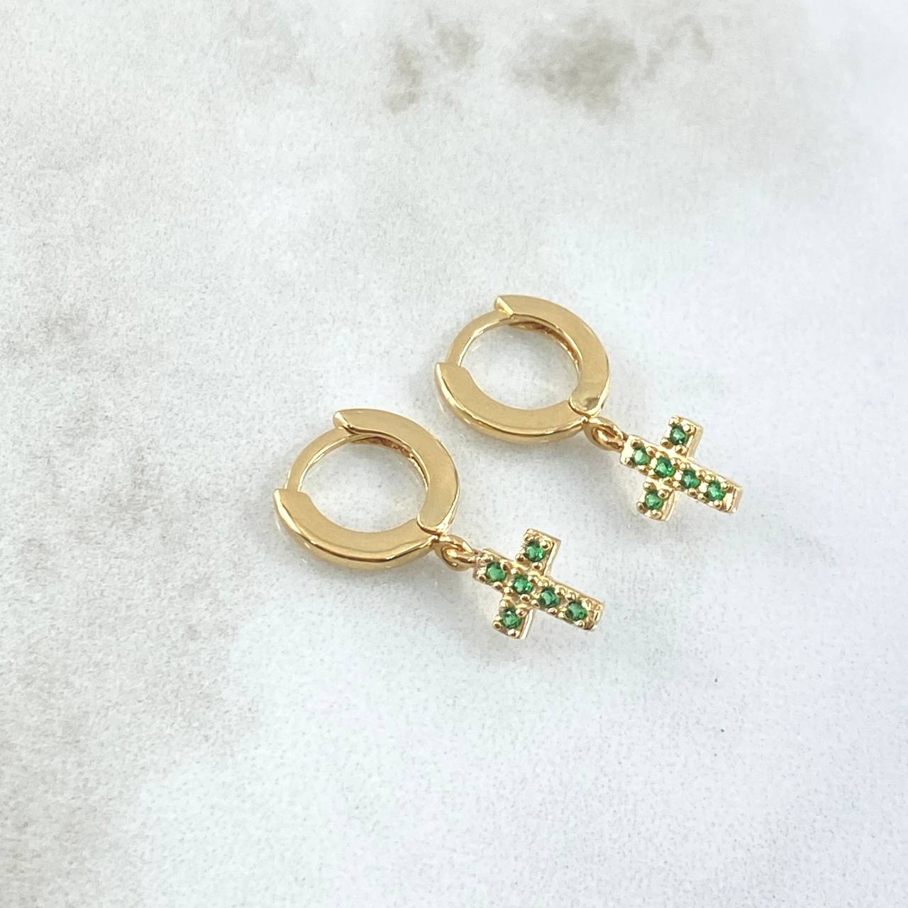 Hoop Earrings Cruz 2.65gr / 2.2cm / Green Zircons 18K Yellow Gold