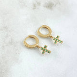 Hoop Earrings Cruz 2.65gr / 2.2cm / Green Zircons 18K Yellow Gold
