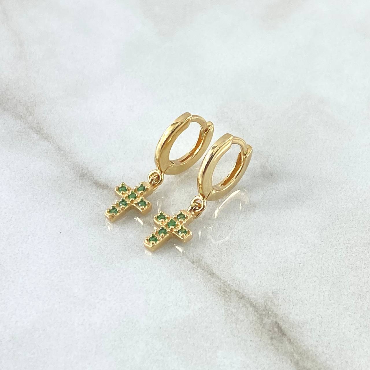 Hoop Earrings Cruz 2.65gr / 2.2cm / Green Zircons 18K Yellow Gold