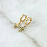 Hoop Earrings Cruz 2.65gr / 2.2cm / Green Zircons 18K Yellow Gold