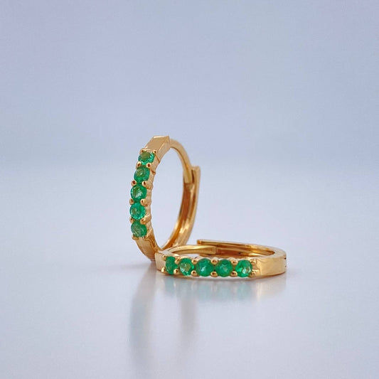 Candongas Carril Esmeraldas 1.05gr / 1/2 in / Oro Amarillo 18K %