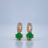 Hoop Earrings Circle Bow Emeralds 38Pts Diamonds 15Pts 1.8gr / 1/2 in / Yellow Gold 18K %