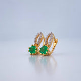 Hoop Earrings Circle Bow Emeralds 38Pts Diamonds 15Pts 1.8gr / 1/2 in / Yellow Gold 18K %