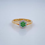 Anillo Halo Trebol Diamantes Esmeralda 3.15gr / T6 3/4 / Dos Oros Amarillo Blanco 18K %