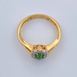 Anillo Halo Trebol Diamantes Esmeralda 3.15gr / T6 3/4 / Dos Oros Amarillo Blanco 18K %
