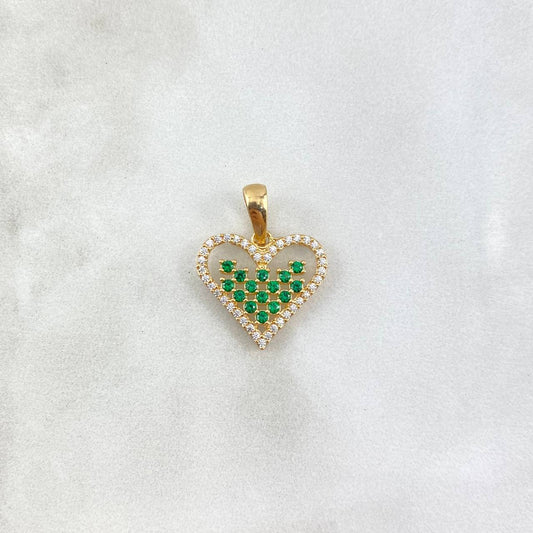Pendant Heart 1.9gr / 2cm / White Green Zircons Yellow Gold ©