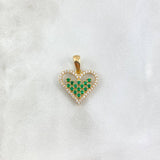 Pendant Heart 1.9gr / 2cm / White Green Zircons Yellow Gold ©