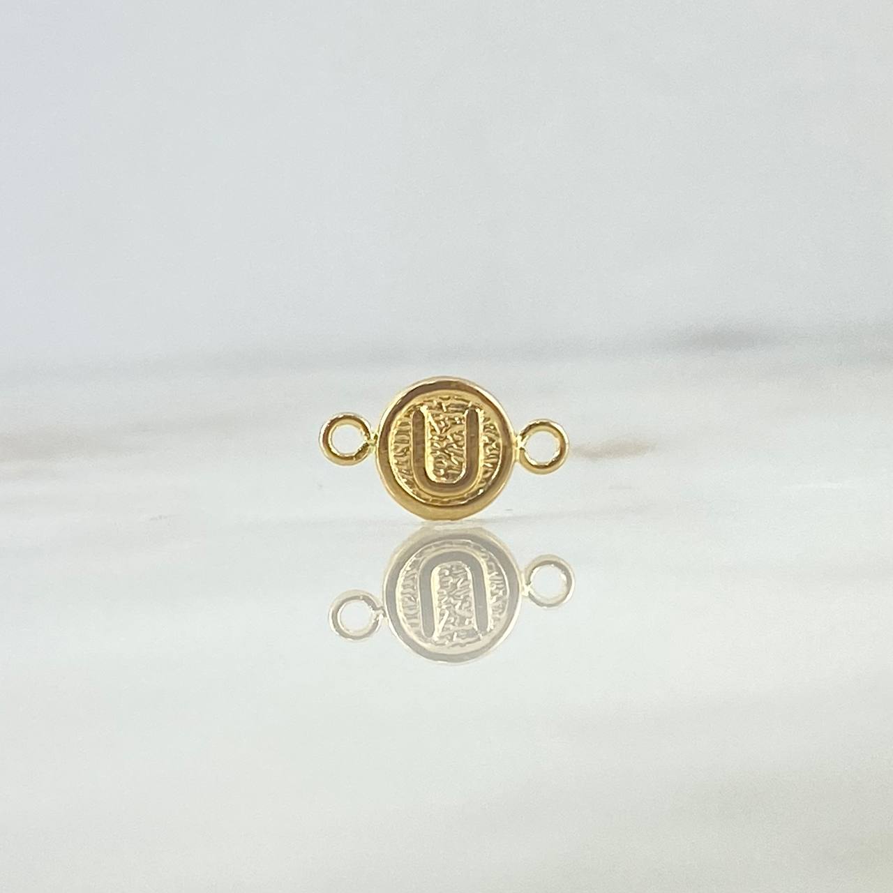 Charm Matte Textured U Letter 0.4gr / 1.5cm / 8mm Smooth Circle 18K Yellow Gold ©
