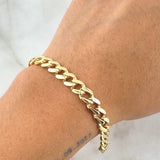 Cuban Links Bracelet 11.6gr / 22cm / 7mm Lobster Claw Box White Zircons Yellow Gold +0 18K