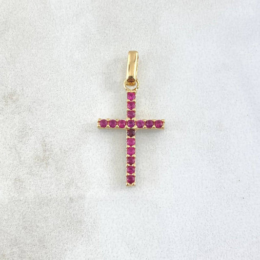 Dije Cruz Doble Faz 1.65gr / 2.5cm / Circones Azules Fucsias Oro Amarillo 18K