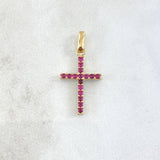 Dije Cruz Doble Faz 1.65gr / 2.5cm / Circones Azules Fucsias Oro Amarillo 18K