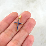Dije Cruz Doble Faz 1.65gr / 2.5cm / Circones Azules Fucsias Oro Amarillo 18K