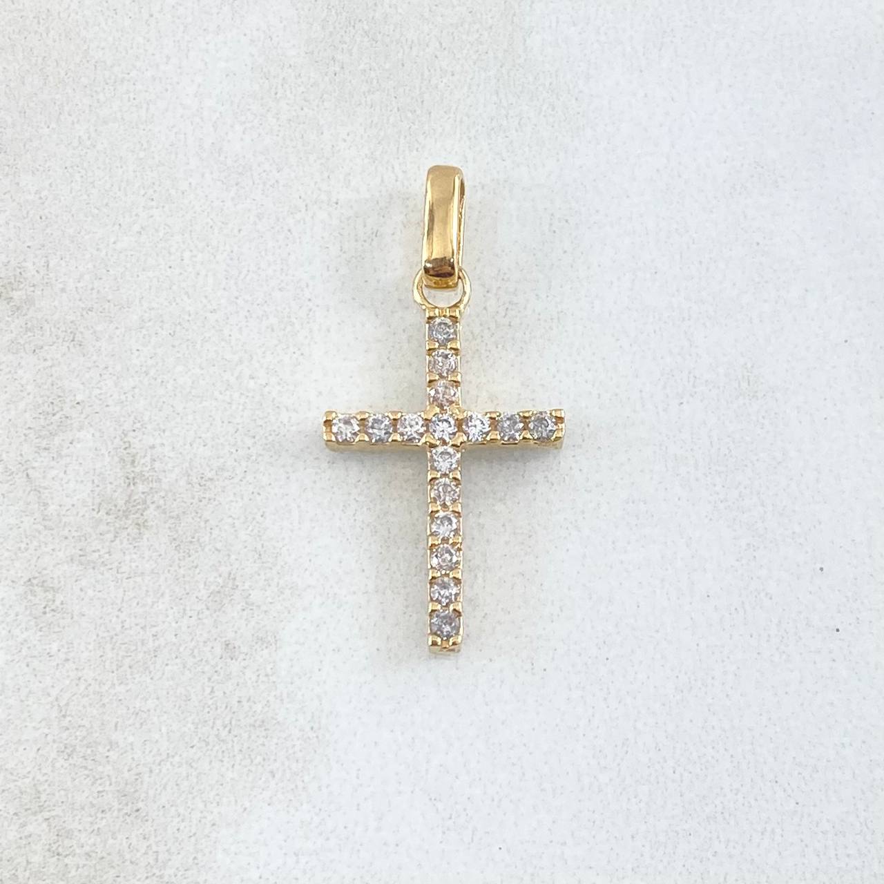 Pendant Double-Sided Cross 1.75gr / 2.5cm / White Zircons Lilac 18K Yellow Gold