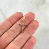 Pendant Double-Sided Cross 1.75gr / 2.5cm / White Zircons Lilac 18K Yellow Gold