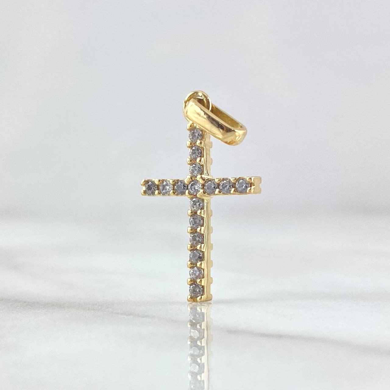 Pendant Double-Sided Cross 1.75gr / 2.5cm / White Zircons Lilac 18K Yellow Gold