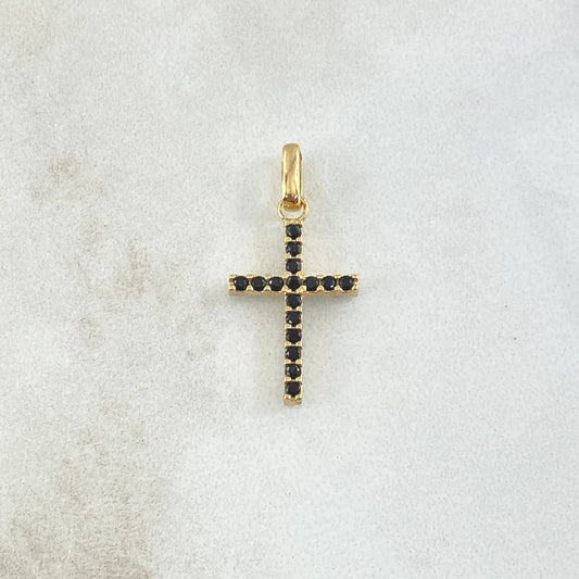 Dije Cruz Doble Faz 1.65gr / 2.5cm / Circones Blancos Negros Oro Amarillo 18K