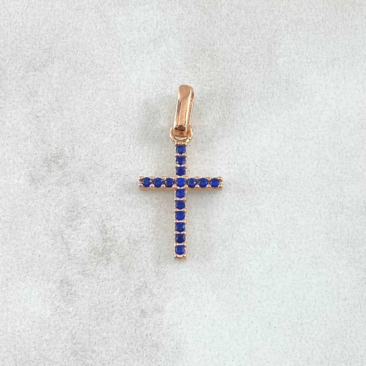 Pendant Double-Sided Cross 1.1gr / 2.2cm / White and Blue Zircons 18K Rose Gold